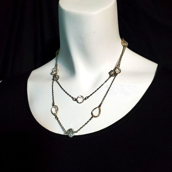 Express Silver Tone & Clear Multilayer Necklace - Picture 1 of 4